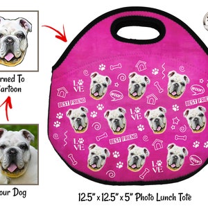 Personalized Funny Photo Dog Lunch Tote For School. Custom Pink Lunch Bag For Girls, Boys And Kids. Gifts For Dog Lovers And Pet Owners