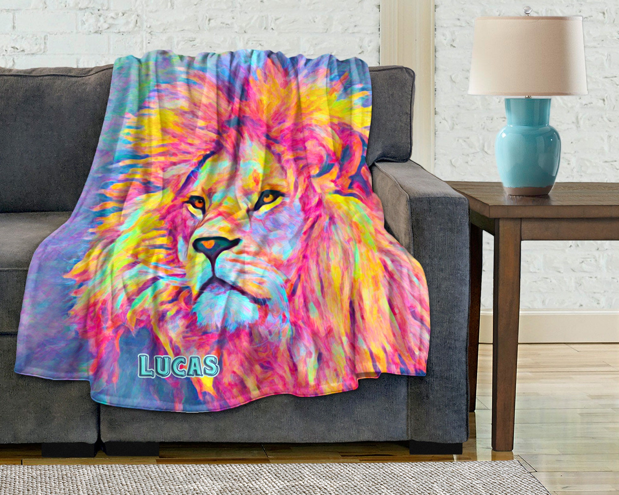 Personalized Lion Fleece Blanket For Adults Or Kids. Colorful Etsy