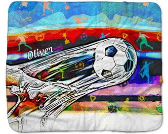 Personalize Soccer Fleece Blanket For Boys And Girls. Gift For Sport Lovers, Soccer Fans And Coaches. Throw Sherpa For Bed, Sofa And Travel