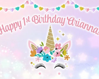 Layout Unicorn Birthday Background Design - Fluffums