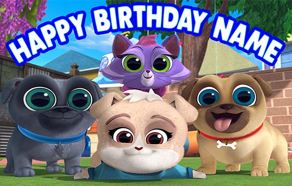 Cardstock Cover 80lb Comes with Ribbon for Hanging Each flag size 5x7in Puppy Dog Pals Happy Birthday Banner Customized with Childs Name and Age 