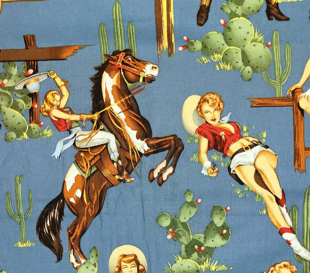 Pinup Rodeo From the Hip Cowgirl Western Rodeo Pin up Alexander Henry Cotton Fabric ...