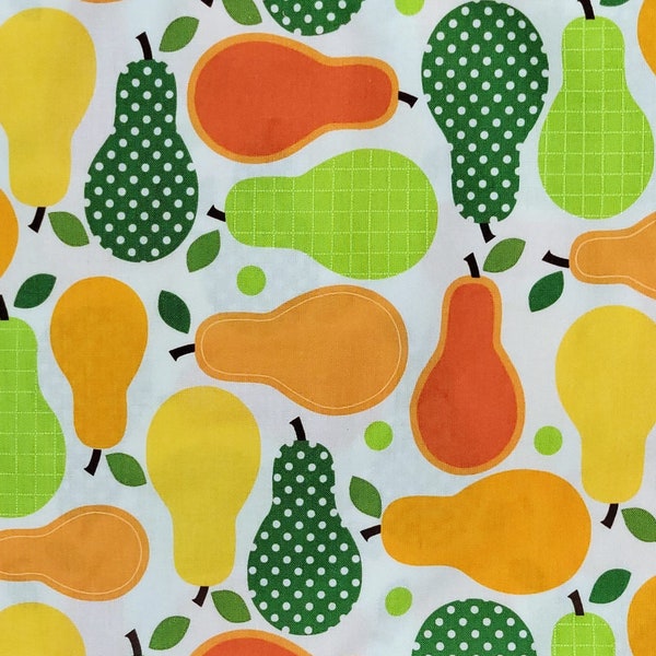 Metro Market Robert Kaufman Pears Green  Orange Yellow Cotton Quilt Fabric BTY