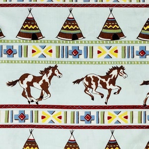 Barn Dandy Greetings Western Indians Teepee Cowboy Robert Kaufman Cotton Fabric 1 YARD