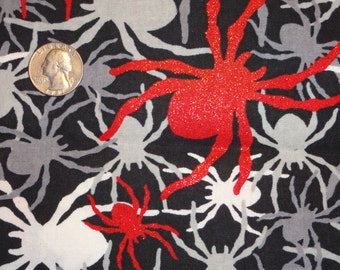 Halloween Scary Spiders Red Glitter Black JoAnn Cotton Quilting Fabric 1 5/8 yards