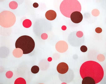 Brown Pink White Polka Dots Cotton Quilting Fabric Girls Kids BTY by the yard
