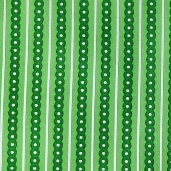 Sprout and Spell Green Stripe Dots Kaufman Cotton Quilt Fabric By the Yard