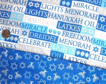 Hanukkah Menorah Dreidel Blue Gray JoAnn Cotton Quilting Fabric by the yard BTY YOU PICK