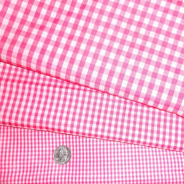 Gingham Pink White Easter Check Polyester Fabric BTY By the Yard (You pick length)