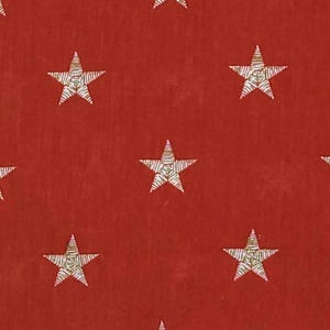 Spaced Stars "Metallic" Gold on Red Cotton Flag Patriotic Fabric You Pick Length