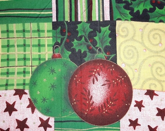 Christmas Patchwork Ornament Metallic Cotton Quilt Fabric Cranston Print Works 1 1/2 yard