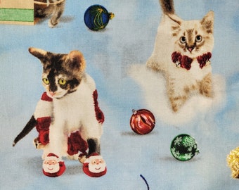 Christmas Cats Santa Hat XMAS Cotton Quilting Fabric Elizabeth's Studio BTY