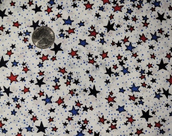 Dotted Stars White Blue Red Cotton Quilting Patriotic Fabric (You Pick Length)