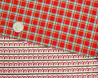 Christmas XMAS Plaid Stripe Swirl Red Green White Cotton Quilting Fabric YOU PICK