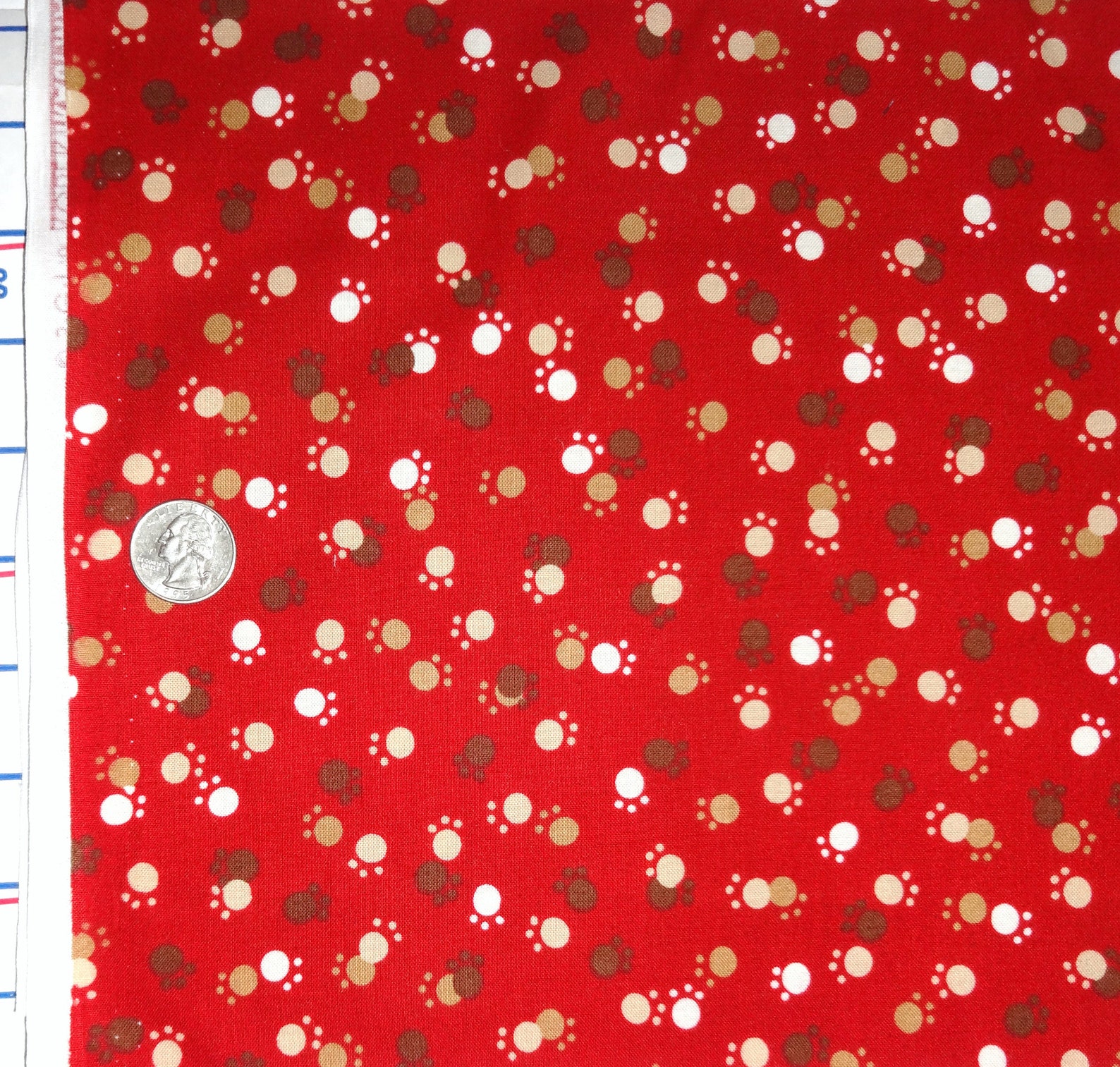 Whiskers and Tails Dog Cat Paw Prints Robert Kaufman Cotton Fabric Red
