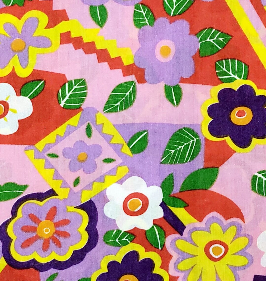 Purple Pink Yellow Floral Flowers Cotton Blend Scrubs Fabric 58" Wide 1 ...