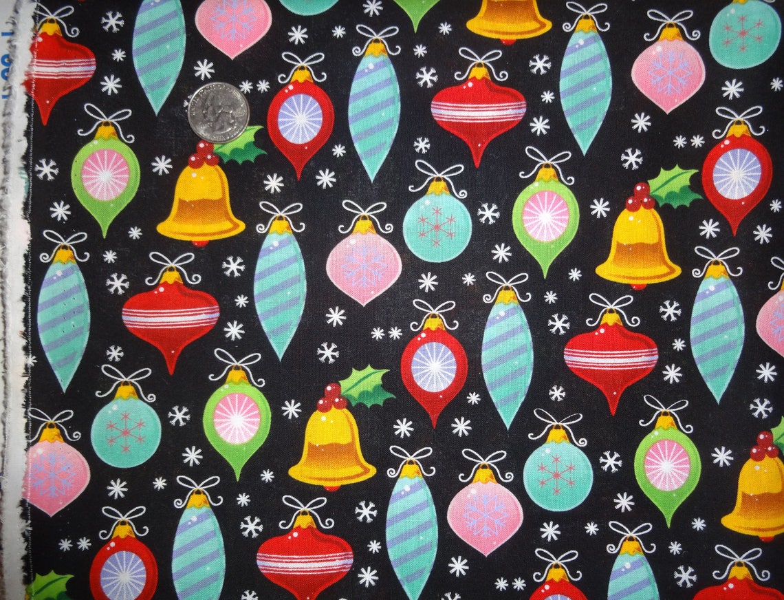 Christmas XMAS Tree Ornaments JoAnn Black Cotton Quilting Etsy