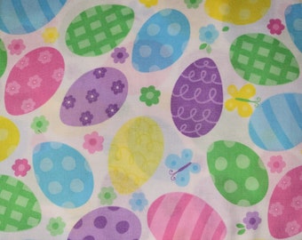 Easter Eggs Flowers Pink Purple Springs Creative Cotton Quilting fabric BTY