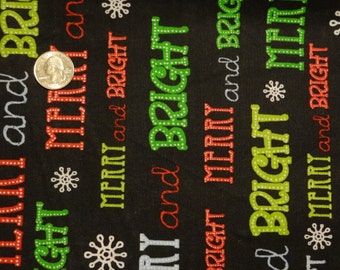 Merry & Bright JoAnn Christmas XMAS Black Red Green Cotton Quilting Fabric BTY by the yard