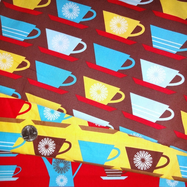 Happy Home Coordinates Coffee Cups Percolator Robert Kaufman Cotton Quilting fabric (You Pick Fabric)