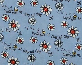 Busy Bee Daisies Flowers Blue Red Heidi Grace JoAnn Cotton Quilting Fabric ONE yard