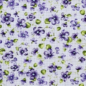 Purple Lavender Floral Flower Check Cotton Quilt Fabric MBT Marcus Brothers BTY