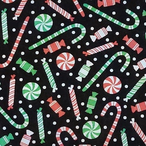 Christmas XMAS Peppermints Candy Canes Black Red JoAnn Cotton Fabric 1 1/2 yard