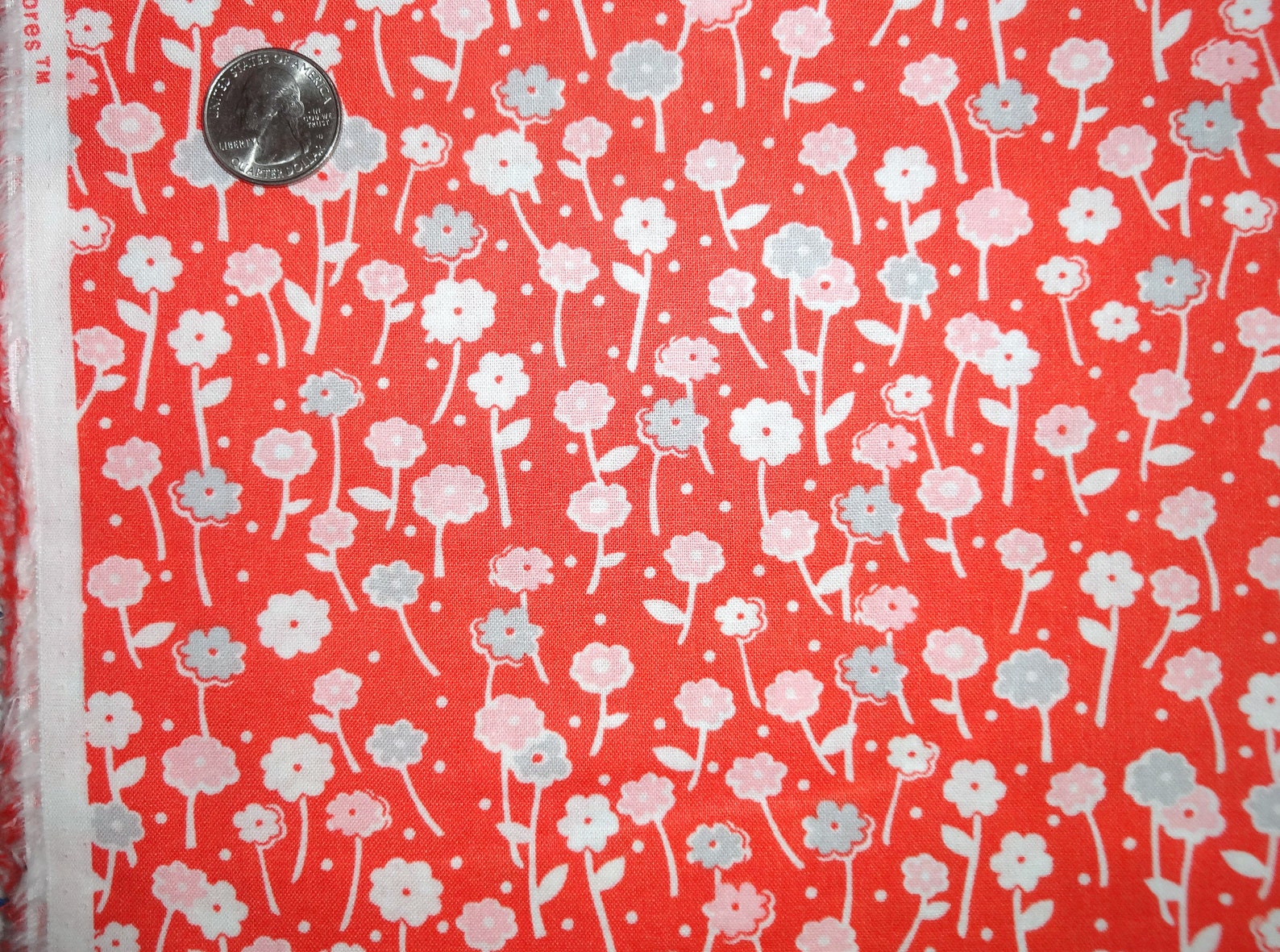 Flowers Floral Orange Coral Pink Gray Dots Joann Fabric Cotton Etsy UK