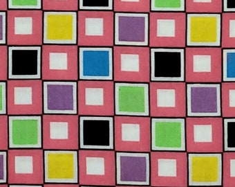 Crazy Bright Colors Pink Black Squares Check Retro-look fabric Cotton Quilting BTY by the yard
