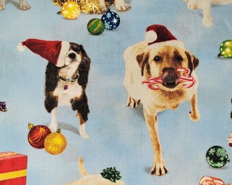 Christmas Dogs Santa Hat XMAS Cotton Quilting Fabric Elizabeth's Studio BTY