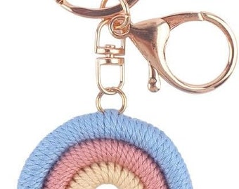 Key Holder Pendant Wedding Favor Rainbow Macrame Hand Woven Art