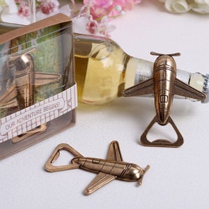 Bottle opener Useful travel themed wedding favor. Vintage anti-age AIRPLANE shape, PVC box packaging