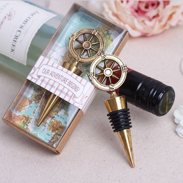 Favor Steel bottle cap Wine World map Rudder shape compass model anti-aging vintage travel