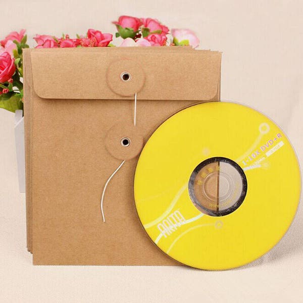 100 Storage Pouches for CD/DVD/Blu ray In Kraft paper model closure with cotton cord