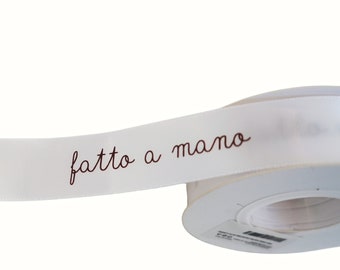 Nastro Bianco in raso con scritto "fatto a mano" "GRAZIE" per la decorazione confezione fai da te