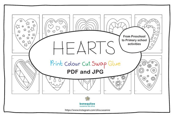 Hearts Printable Coloring sheets. | Etsy