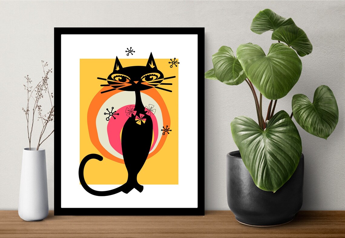 Midcentury Modern Cat Wall Art Printable Art Abstract Wall Etsy