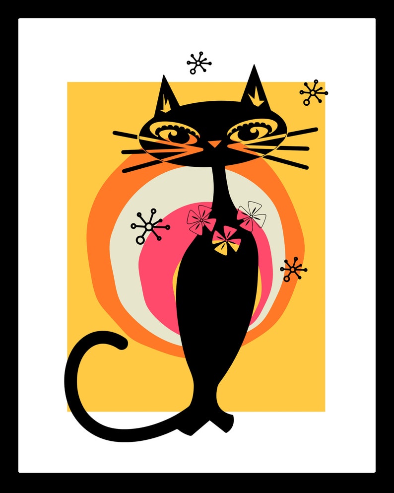 Midcentury Modern Cat Wall Art Printable Art Abstract Wall Etsy