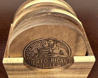 Puerto Rico, Laser Engraved, Acasia wood Coasters, Boricua Gift
