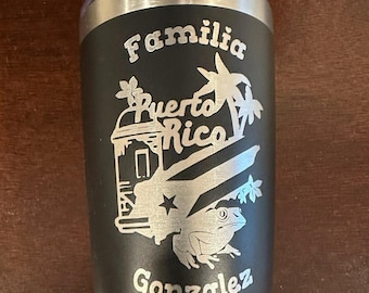 Laser Engraved Puerto Rico Tumbler, Coqui Frog, Boricua Gift