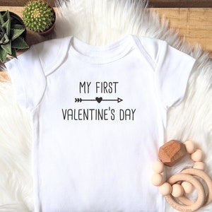 My First Valentine&#39;s Day Baby Onesie®, Happy Valentine&#39;s Day Onesie®, Baby Milestone Holidays Onesie®