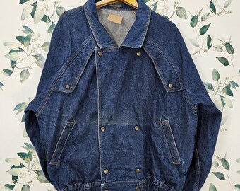 Vintage TRUSSARDI Big Logo Blue Denim Jacket Trussardi Spell Out