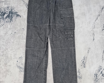 Pantaloni cargo militari tattici vintage del marchio giapponese B-ONE-SOUL Projects, jeans B-One-Soul, pantaloni a vita alta neri, 28x31 JB0213