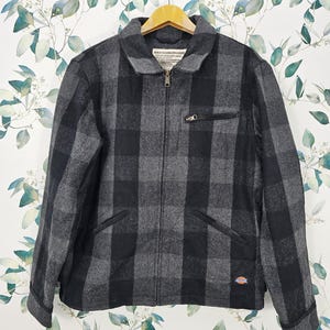 Vintage Style DICKIES Work Wear Wool Jacket Dickies Casual Wear Workers Plaid Checked Size Large Jacket J0141