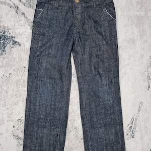 Japanese Brand Workwear Jeans Military Style Jeans Baggy Blue Jeans Denim Dark Blue Button Cropped Jeans Size 32x27 JB0005