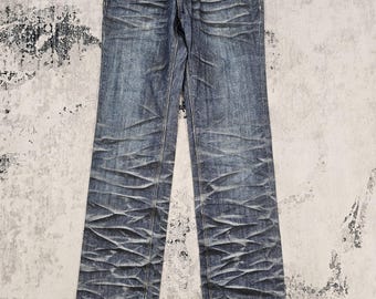 Acid Wash Jeans - Semantic Design Bleach Denim Pants - Size 34x33