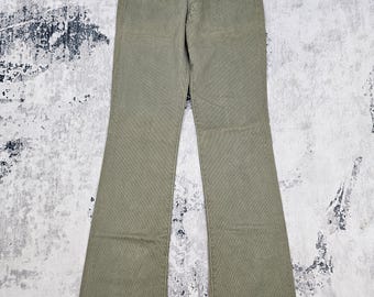 Vintage Japans merk DENIME bootcut flare katoenen broek jeans denim groen gestreepte ruwe denim kleding jeans broek JB0279 maat 29 x 33,5