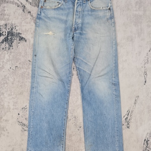 Vintage 80&#39;s LEVIS 501 Single R Faded Ripped Jeans Levis 501 Light Blue Jeans Levis 501 Made In Usa Sun Faded Jeans L0408 Size 33X29