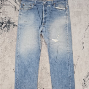 Vintage 80&#39;s LEVIS 501 XX Sun Faded Distressed Ripped Jeans Levis 501 Light Blue Jeans Levis Big Size Made In USA Jeans L0306 Size 41x28.5