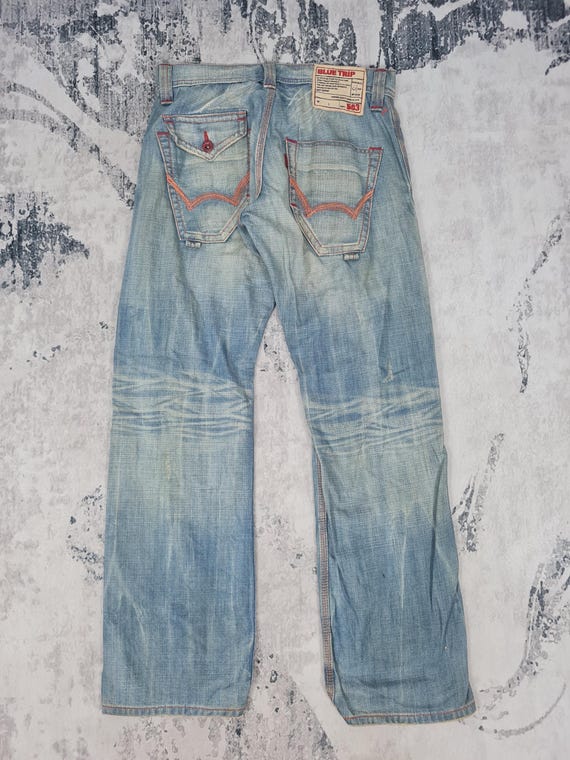 Vintage EDWIN 503 Blue Trip Crazy Pocket Design Jeans Edwin